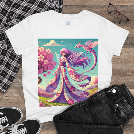 Petals in the Wind: The Kimono Fairy and the Sky Dragon Cotton Tee