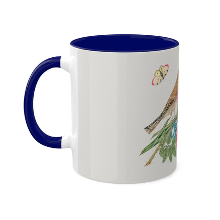 Pair of Brown Birds on Bouquet with Tulip, Rose, Snapdragons, and Butterflies by Anonymous Colorful Mugs, 11oz