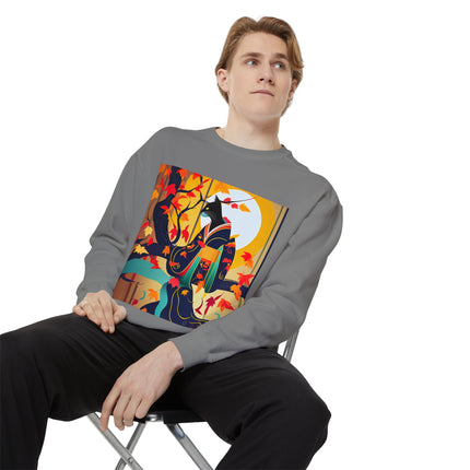 Black Cat in Kimono Unisex Garment-Dyed Sweatshirt