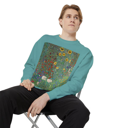 Farm Garden with Sunflowers by Gustav Klimt Unisex Garment-Dyed Sweatshirt