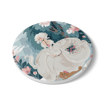 📖🌹 The Lady Of The Garden Storybook Ceramic Coaster – Art Deco Floral Elegance