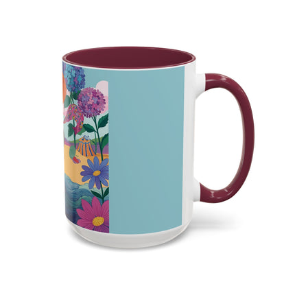 The Lady Of The Coral Parasol Colorful Mugs – Art Deco Coastal Elegance