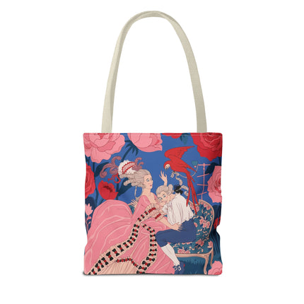 🌹🦜 The Lady Of The Scarlet Parrot Tote Bag – Art Deco Floral Elegance