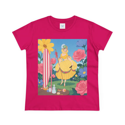 🌸🪞 The Lady Of The Flower Garden Mirror Cotton Tee – Art Deco Floral Fantasy