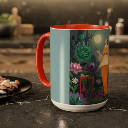 The Lady Of The Moonlit Garden Colorful Mugs – Art Deco Botanical Serenity