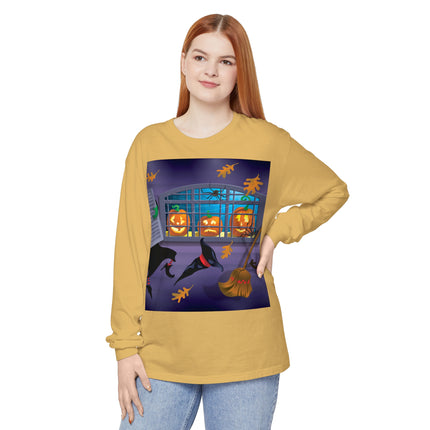 Whimsical Halloween Mischief Unisex Garment-dyed Long Sleeve T-Shirt
