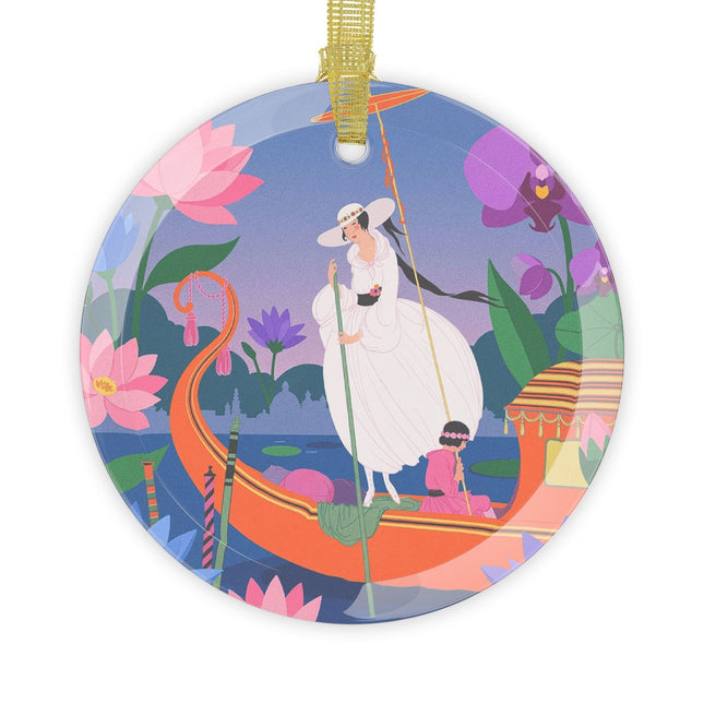 🪷⛵ The Lady Of The Lotus Voyage Glass Ornament – Art Deco Travel Elegance