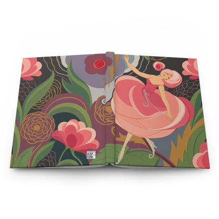 🌸🩰 The Lady Of The Pink Blossom Ballet Hardcover Journal – Art Deco Floral Whimsy