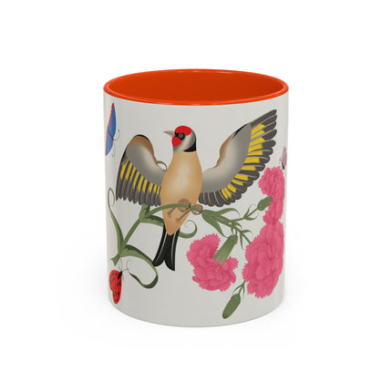 Goldfinch & Pink Flowers Colorful Mugs – Vibrant Spring & Bold Beauty