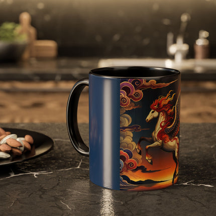 Flame-Winged Horse at Sunset Colorful Mugs (11oz, 15oz)
