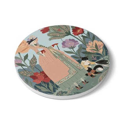 🌹🐩 The Garden Of Little Gentlemen Ceramic Coaster – Art Deco Floral Whimsy
