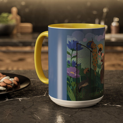 The Lady And The Enchanted Heron Colorful Mugs – Art Deco Botanical Elegance