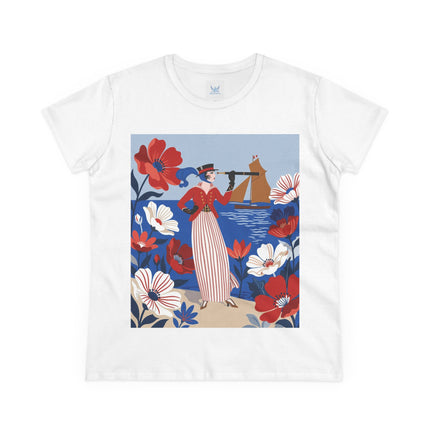 ⚓🌺 The Seaside Flower Adventurer Cotton Tee – Art Deco Nautical Fashion