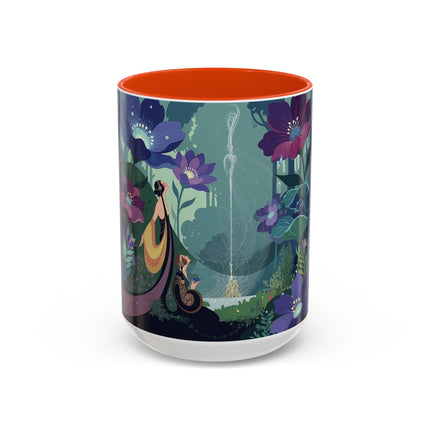 The Lady Of The Moonlit Fountain Colorful Mugs – Art Deco Botanical Serenity