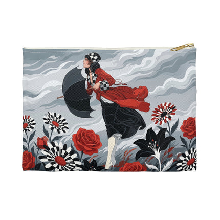 🌹☂️ The Lady In The Storm Accessory Pouch – Art Deco Floral Drama
