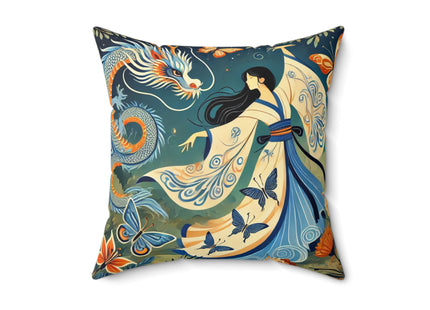 Fairy Waltz in the Butterfly Garden Spun Polyester Square Pillow
