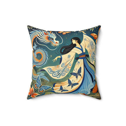 Fairy Waltz in the Butterfly Garden Spun Polyester Square Pillow