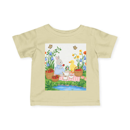 🐰🦆 The Little Strawberry Picnic Friends Infant Fine Jersey Tee – Whimsical Woodland Charm
