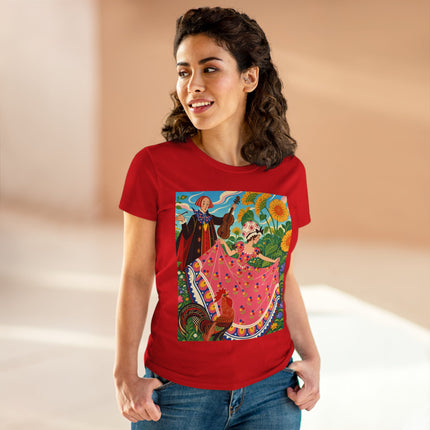 🎻🐓 The Garden Serenade Cotton Tee – Art Deco Folk Whimsy