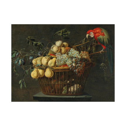 Still Life of a Basket of Fruit with a Parrot by Adriaen van Utrecht Matte Horizontal Posters