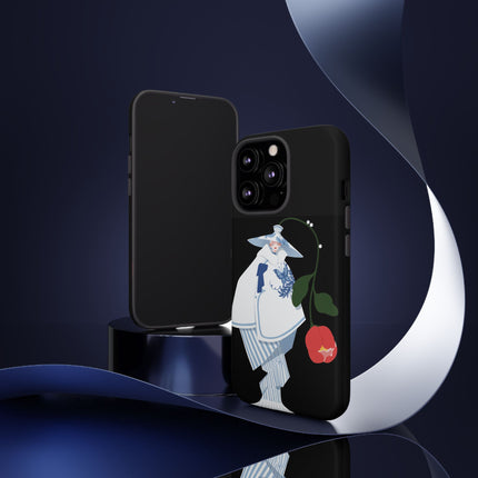 Blue & White Porcelain Geisha Phone Case – Elegant Mystery & Floral Grace