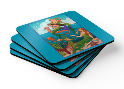 Three Mermaids with Strings of Pearls by Carlo Chiostri Corkwood Coaster Set