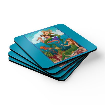 Three Mermaids with Strings of Pearls by Carlo Chiostri Corkwood Coaster Set