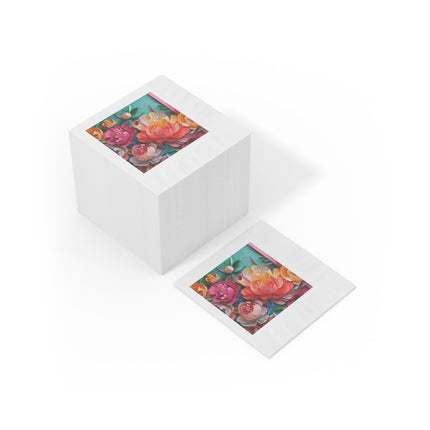 Peonies in Full Bloom White Coined Napkins