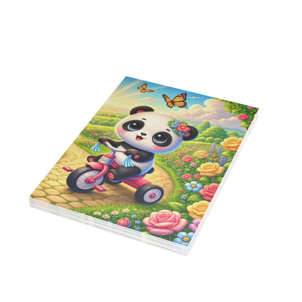 🐼🌹 The Little Panda Garden Ride Greeting Card – Whimsical Animal Adventure