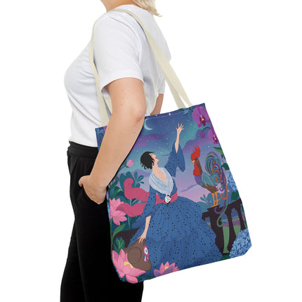 🌙🐓 The Lady Of The Moonlit Rooster Garden Tote Bag – Art Deco Floral Fantasy