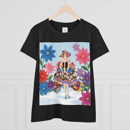 🌸❄️ The Winter Blossom Belle Cotton Tee – Art Deco Floral Fantasy