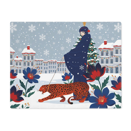 🐆❄️ The Lady Of The Christmas Leopard Placemat – Art Deco Holiday Fantasy