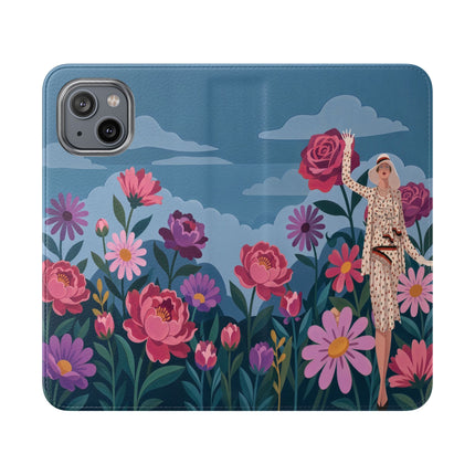 🌸☁️ The Lady Among The Giant Flowers Flip Case – Art Deco Floral Fantasy