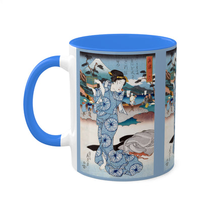 Japanese woman woodblock print by Keisai Eisen Colorful Mugs, 11oz
