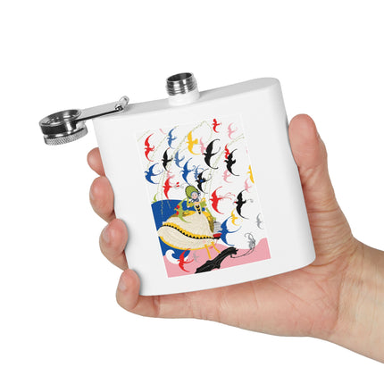 Flight of the Songbirds Stainless Steel Flask – Theatrical Whimsy & Colorful Harmony
