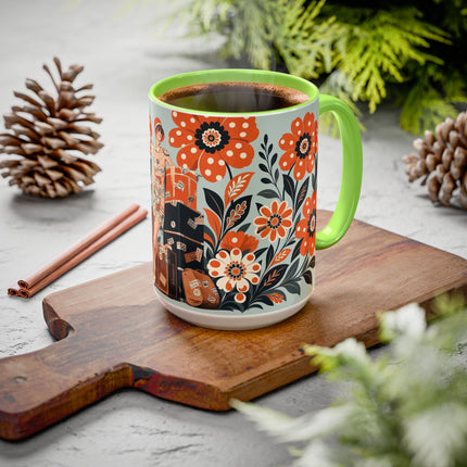 🧳🌼 The Grand Floral Voyage Colorful Mug – Art Deco Travel Elegance