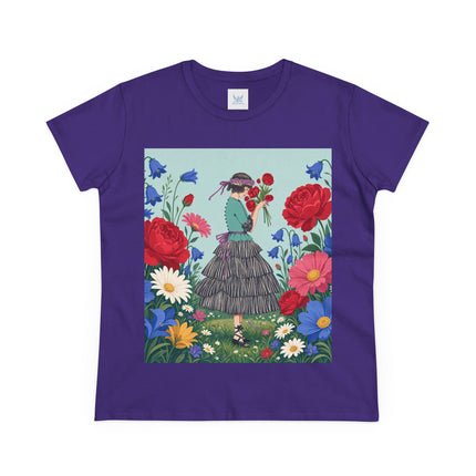 🌹💙 The Rose Bouquet Promenade Cotton Tee – Art Deco Floral Whimsy