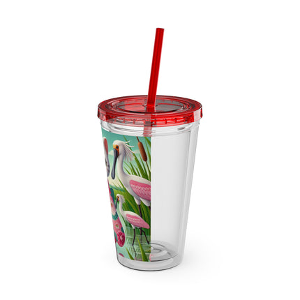 Geisha Kitten Strolls Among the Spoonbills Sunsplash Tumbler with Straw, 16oz