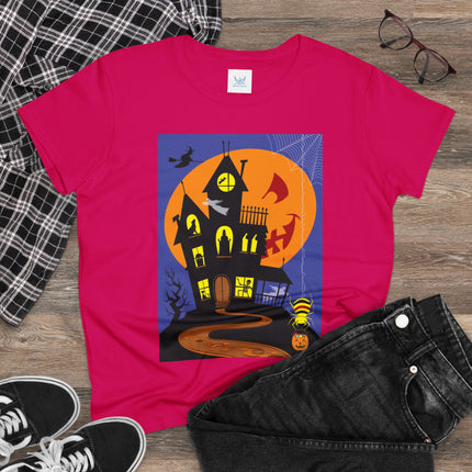 Halloween Night at the Haunted House Women's Midweight Cotton Tee