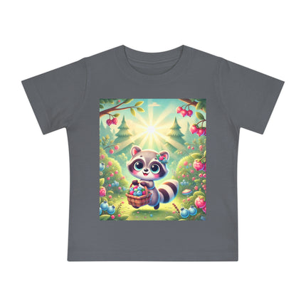 Raccoon’s Berry Basket Baby T-Shirt – Sweet Woodland Charm & Sunny Adventures