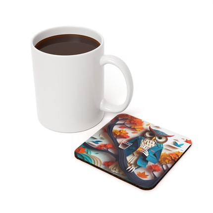 Owl at an Autumn Park Gathering Cork Back Coaster