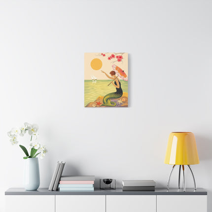 🧜‍♀️☂️ The Mermaid With The Parasol Matte Canvas – Art Deco Seaside Fantasy