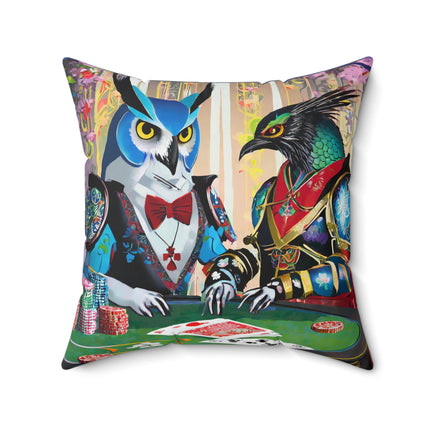Cyberpunk Owl & Raven Spun Polyester Square Pillow