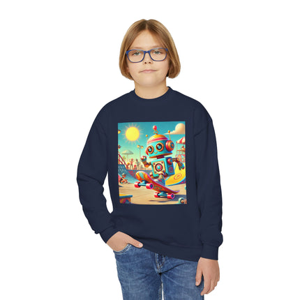 Skate Park Robot Youth Crewneck Sweatshirt – Energy, Motion & Retro-Futuristic Fun