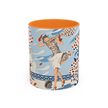 🌼🧡 The Polka Dot Wind Dancer Colorful Mug – Art Deco Fashion Whimsy
