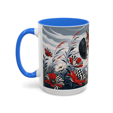 ☔🌹 The Scarlet Checkerboard Rainstorm Colorful Mug – Art Deco Floral Elegance