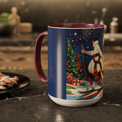 🌙🎿 The Moonlit Christmas Skier Colorful Mug – Whimsical Holiday Fantasy