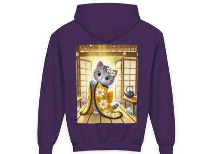 Playful Kitten in the Tea Room Youth Heavy Blend Hooded Sweatshirt