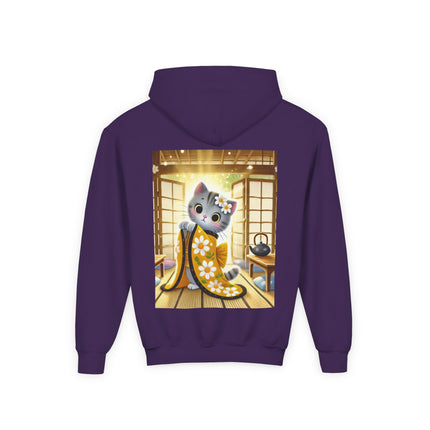 Playful Kitten in the Tea Room Youth Hooded Sweatshirt – Curiosity, Charm & Cozy Comfort