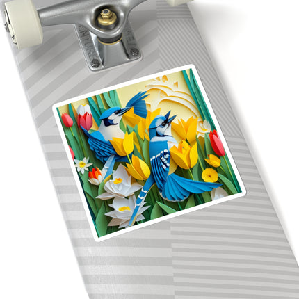Blue Jays in a Spring Garden Kiss-Cut Stickers (4 Sizes)